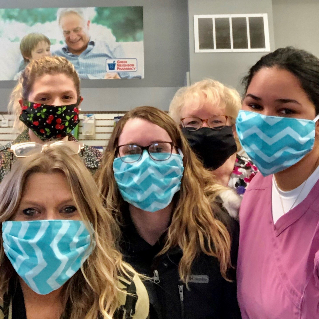 The staff at Brown's Advanced Care Pharmacy wearing face masks