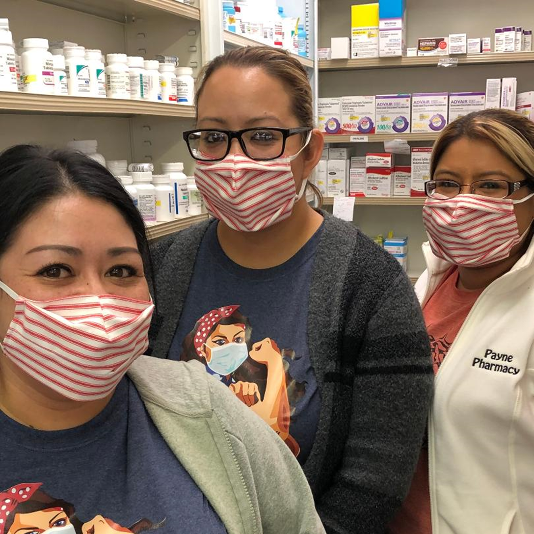 Payne Family Pharmacy protecting their community by wearing face masks at all times